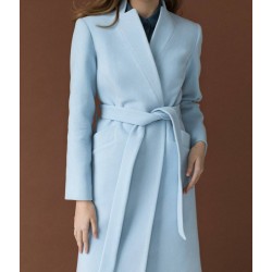Autumn Baby Blue Wool Double Breasted Coat