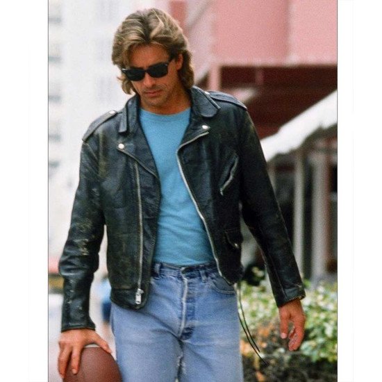 Miami Vice James Crockett Black Leather Jacket
