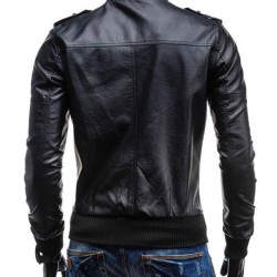 Men's Casual Wear Slim Fit Black Faux Leather Jacket