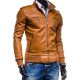 Men's Slim Fit Tan Brown Faux Leather Jacket