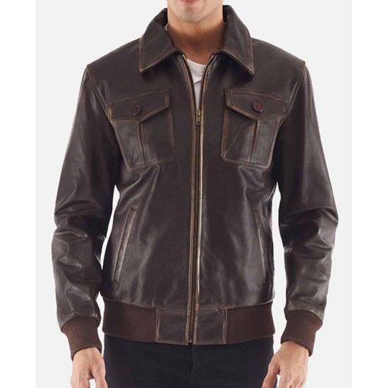 Aaron Bomber Brown Leather Jacket