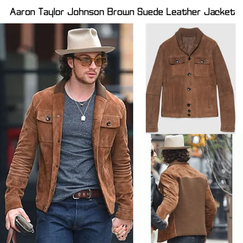 Aaron Taylor Johnson Brown Suede Leather Jacket Aaron Taylor Johnson Brown Suede Leather Jacket