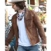 Aaron Taylor Johnson Brown Suede Leather Jacket