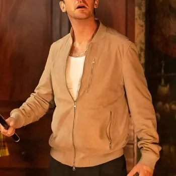 Abigali 2024 Dan Stevens Beige Bomber Jacket