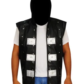AJ Style P1 Black Leather Vest with Hood