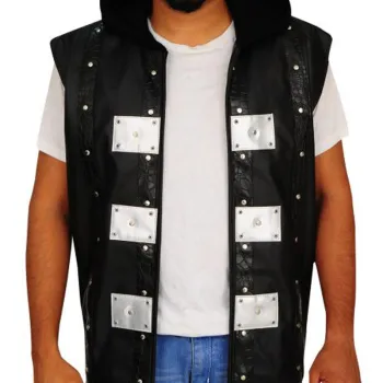 AJ Style P1 Black Leather Vest with Hood