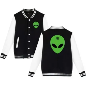 Alien Head Leaf Weed Varsity Jacket