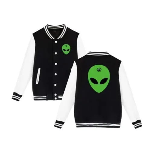 Alien Head Leaf Weed Varsity Jacket Alien Head Leaf Weed Varsity Jacket