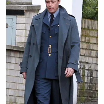 Double Breasted Blue Allied Brad Pitt Coat