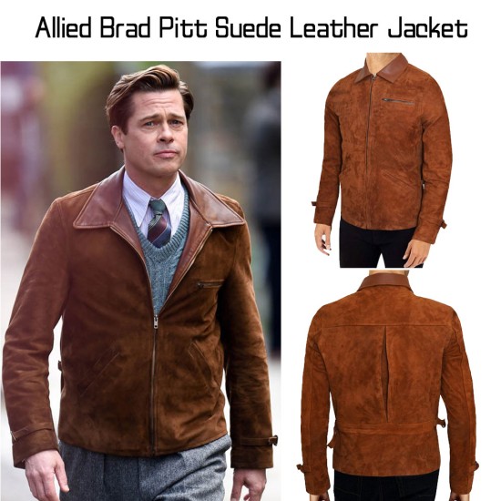 Allied Brad Pitt Brown Suede Leather Jacket