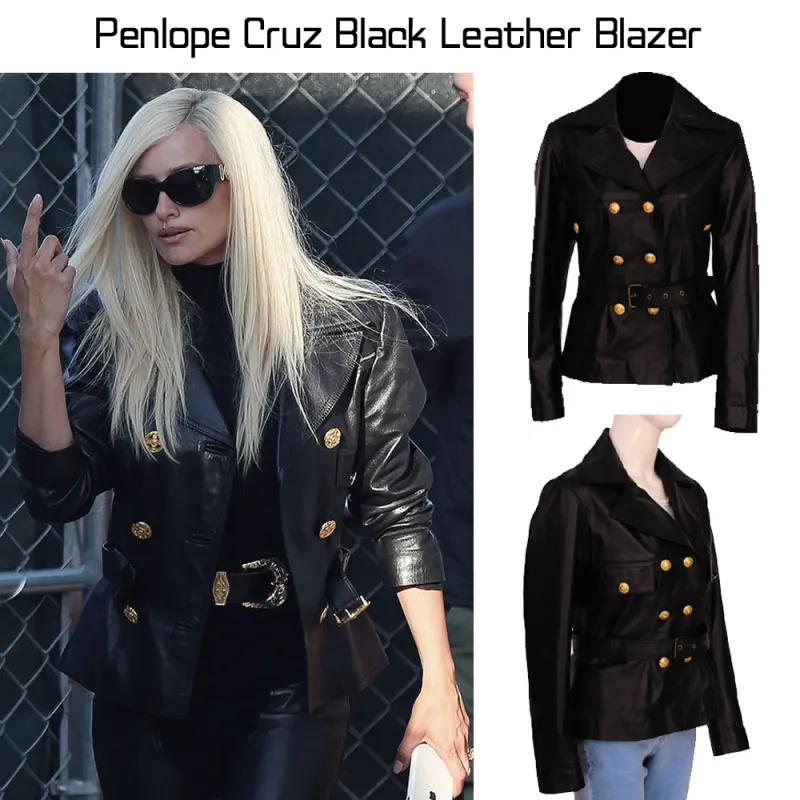 American Crime Story Penlope Cruz Black Leather Blazer American Crime Story Penlope Cruz Black Leather Blazer