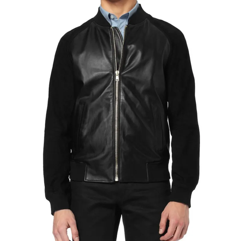 Andrew Garfield Jacket with Black Suede Leather Sleeves Andrew Garfield Jacket with Black Suede Leather Sleeves