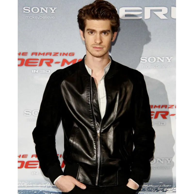 Andrew Garfield Jacket with Black Suede Leather Sleeves Andrew Garfield Jacket with Black Suede Leather Sleeves