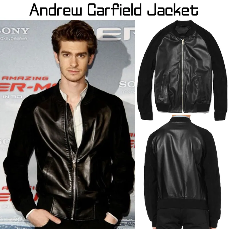 Andrew Garfield Jacket with Black Suede Leather Sleeves Andrew Garfield Jacket with Black Suede Leather Sleeves