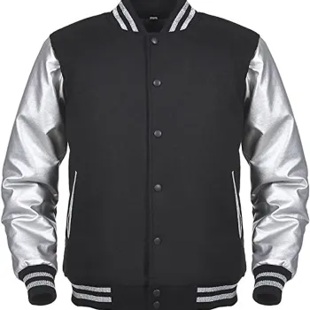 Varsity Angel Cola Black and Silver Bomber Jacket
