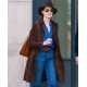 Anne Hathaway Brown Suede Leather Coat