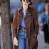 Anne Hathaway Brown Suede Leather Coat