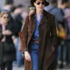 Anne Hathaway Brown Suede Leather Coat