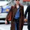 Anne Hathaway Brown Suede Leather Coat