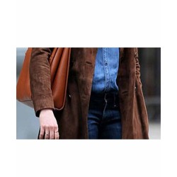Anne Hathaway Brown Suede Leather Coat