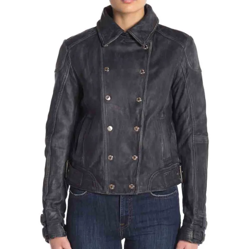 Arrow Juliana Harkavy Double Breasted Black Leather Jacket
