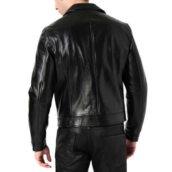 Men's Asymmetrical Zipper Motorcycle Chains Leather Jacket