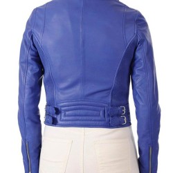 Women's Asymmetrical Zipper Blue Leather Biker Jacket