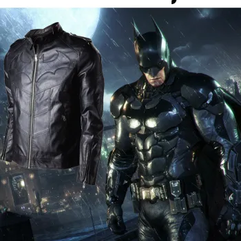 Batman Arkham Knight Black Leather Quilted Logo Jacket