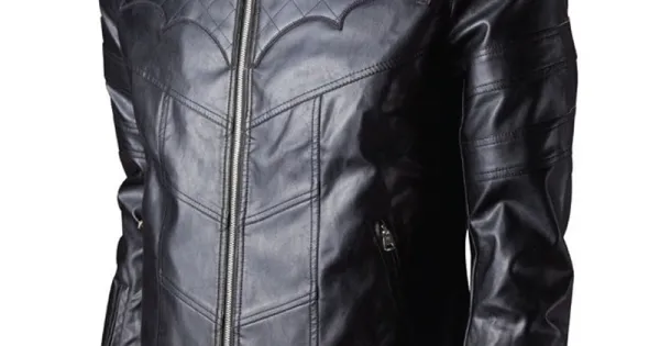 Batman Arkham Knight Black Leather Quilted Logo Jacket