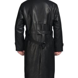 Men's Black Trench Coat with Fur Collar