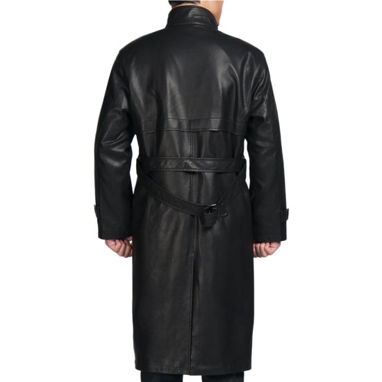 Men's Black Trench Coat with Fur Collar