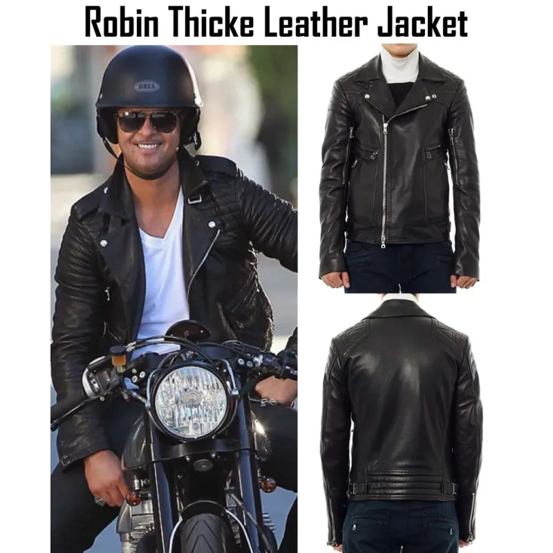 Robin Thicke Black Leather Motorcycle Jacket Robin Thicke Black Leather Motorcycle Jacket