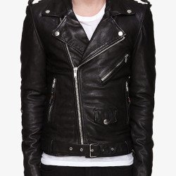 Men's Asymmetrical Zipper Biker Black Leather Jacket