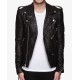 Men's Asymmetrical Zipper Biker Black Leather Jacket