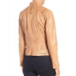 Women's Moto Tan Leather Jacket