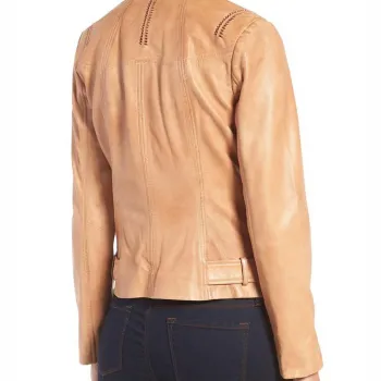 Women's Moto Tan Leather Jacket
