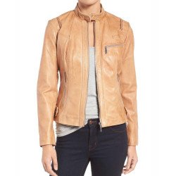 Women's Moto Tan Leather Jacket