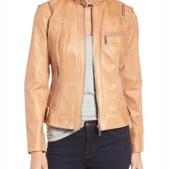 Women's Moto Tan Leather Jacket
