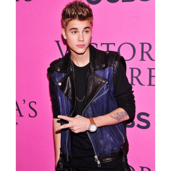 Justin Bieber Blue and Black Leather Vest
