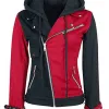 Women's Black and Red Harley Quinn Biker Hooded Jacket