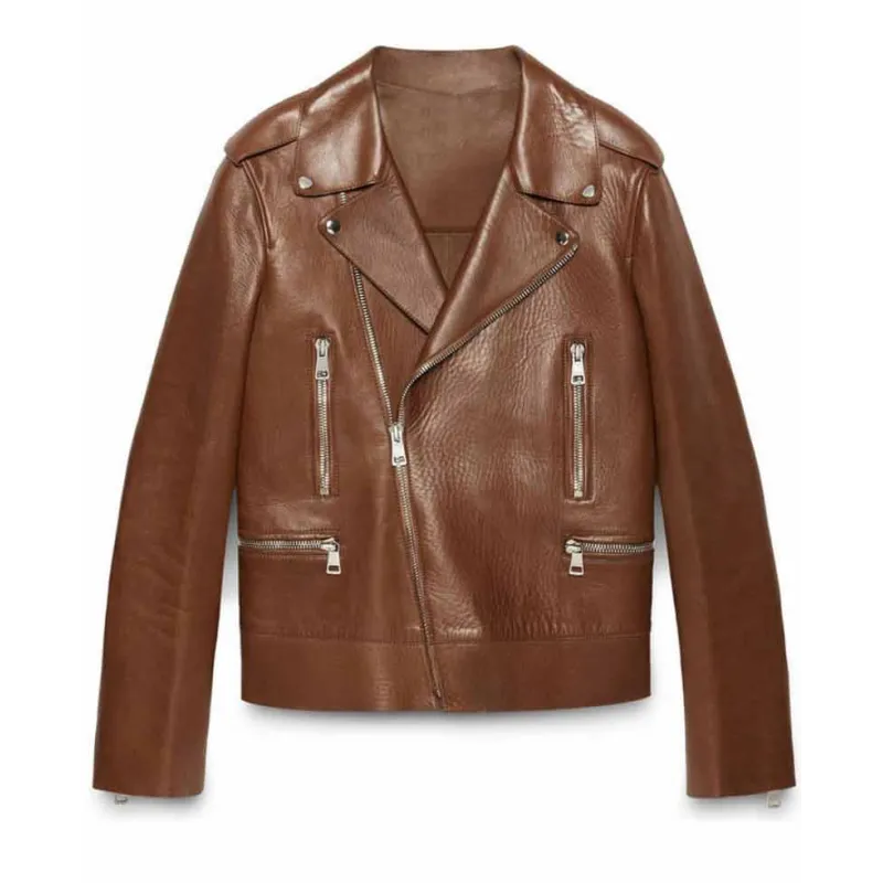Biker Blake Lively Brown Leather Jacket