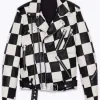 Diamond White Bold and the Beautiful Checkered Black and White Leather Jacket Diamond White Bold and the Beautiful Checkered Black and White Leather Jacket