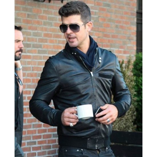 Bomber Style Robin Thicke Leather Jacket - Films Jackets