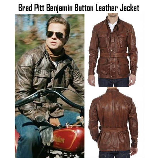 Brad Pitt Benjamin Button Brown Leather Motorcycle Jacket