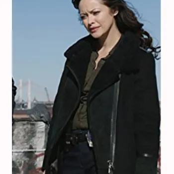 Bridget Moynahan Blue Bloods Black Suede Leather Coat