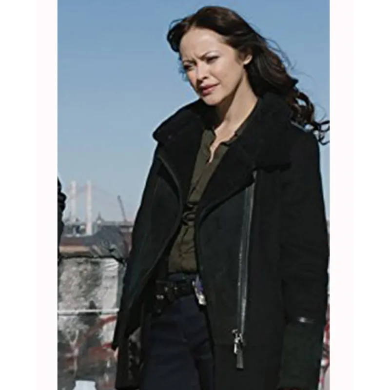 Bridget Moynahan Blue Bloods Black Suede Leather Coat