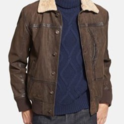 Men's Bomber Causal Brown Leather Jacket with Fur Collar