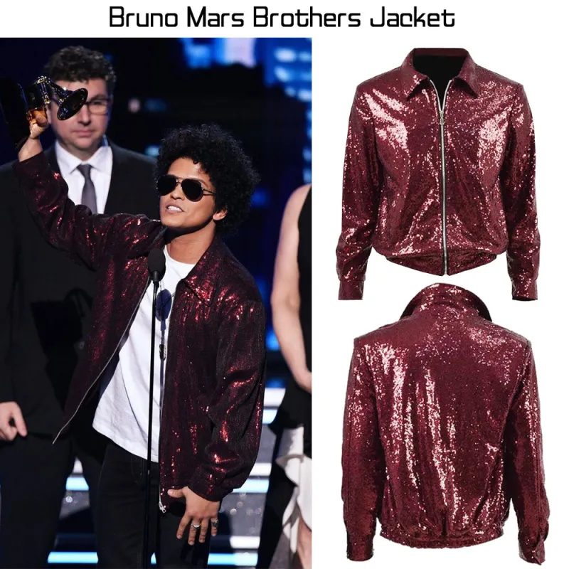 Bruno Mars Brothers Red Sequins Jacket Bruno Mars Brothers Red Sequins Jacket