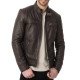 Men's Casual Wear Buckle Collar Brown Leather Jacket
