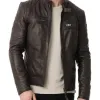 Men's Casual Wear Buckle Collar Brown Leather Jacket Men's Casual Wear Buckle Collar Brown Leather Jacket